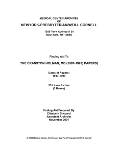 NEWYORK-PRESBYTERIAN/WEILL CORNELL THE CRANSTON HOLMAN, MD (1907-1993) PAPERS)
