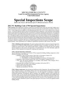 Special Inspections Scope  MECKLENBURG COUNTY 2012 NC Building Code (1704 Special Inspections)