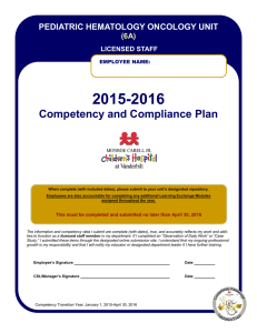 2015-2016 Competency and Compliance Plan PEDIATRIC HEMATOLOGY ONCOLOGY UNIT (6A)