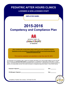 2015-2016 Competency and Compliance Plan PEDIATRIC AFTER HOURS CLINICS
