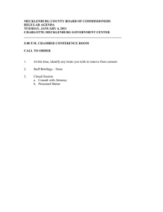 MECKLENBURG COUNTY BOARD OF COMMISSIONERS REGULAR AGENDA TUESDAY, JANUARY 4, 2011