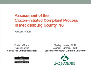 Assessment of the Citizen-Initiated Complaint Process in Mecklenburg County, NC February 10, 2016