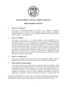 MECKLENBURG COUNTY, NORTH CAROLINA PROCUREMENT POLICY