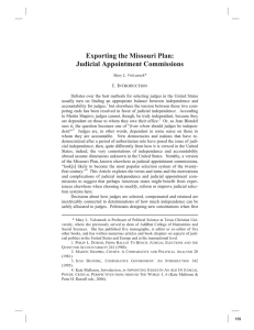 Exporting the Missouri Plan: Judicial Appointment Commissions I. I