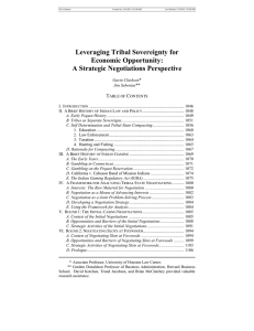 Leveraging Tribal Sovereignty for Economic Opportunity: A Strategic Negotiations Perspective T