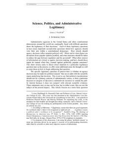 Science, Politics, and Administrative Legitimacy I. I