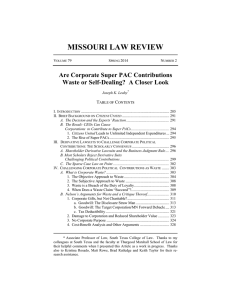 MISSOURI LAW REVIEW Are Corporate Super PAC Contributions T