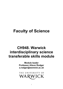 Faculty of Science  CH948. Warwick interdisciplinary science