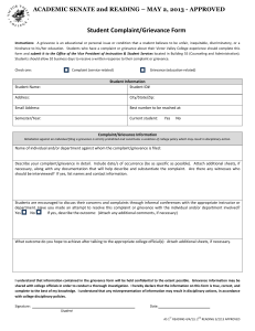 Student Complaint/Grievance Form  ACADEMIC SENATE 2nd READING – MAY 2, 2013 - APPROVED  