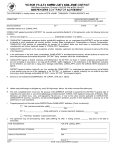 VICTOR VALLEY COMMUNITY COLLEGE DISTRICT INDEPENDENT CONTRACTOR AGREEMENT
