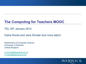 The Computing for Teachers MOOC TEL 20 January 2014