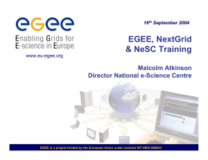 EGEE, NextGrid &amp; NeSC Training Malcolm Atkinson Director National e-Science Centre