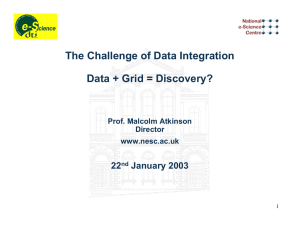The Challenge of Data Integration Data + Grid = Discovery? 22 January 2003