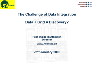 The Challenge of Data Integration Data + Grid = Discovery? 22 January 2003