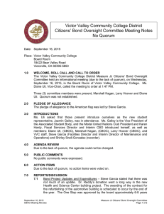 Victor Valley Community College District Citizens’ Bond Oversight Committee Meeting Notes