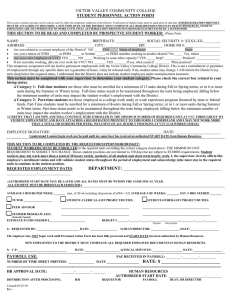VICTOR VALLEY COMMUNITY COLLEGE STUDENT PERSONNEL ACTION FORM