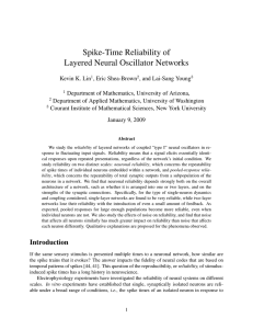 Spike-Time Reliability of Layered Neural Oscillator Networks
