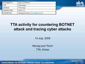 TTA activity for countering BOTNET attack and tracing cyber attacks Heung-youl Youm