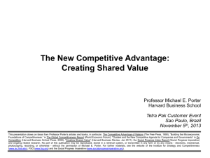 The New Competitive Advantage: Creating Shared Value  Professor Michael E. Porter