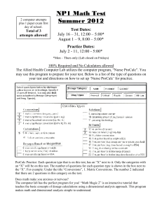 NP1 Math Test Summer 2012 Test Dates: Practice Dates: