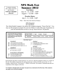 NP2 Math Test Summer 2012 Test Dates: Practice Dates: