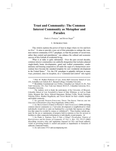 Trust and Community: The Common Interest Community as Metaphor and Paradox I. I