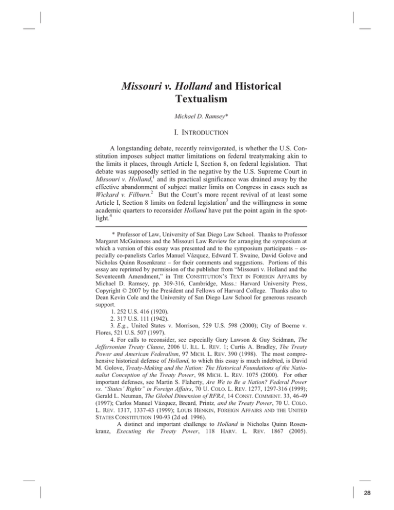 Missouri v. Holland Textualism I. I
