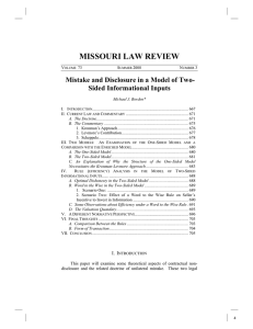 MISSOURI LAW REVIEW Mistake and Disclosure in a Model of Two-