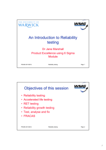 An Introduction to Reliability testing Objectives of this session