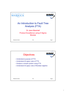 An Introduction to Fault Tree Analysis (FTA) Objectives Dr Jane Marshall