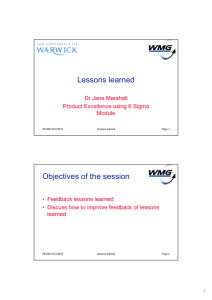 Lessons learned Objectives of the session