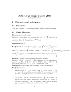 ODE Oral Exam Notes 2008 1 Existence and uniqueness 1.1