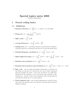Special topics notes 2008 1 Neural coding basics 1.1