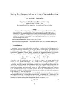 Strong Szeg˝o asymptotics and zeros of the zeta function