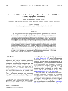 Seasonal Variability of the Polar Stratospheric Vortex in an Idealized... Varying Tropospheric Wave Forcing