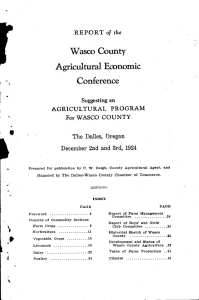 Wasco county Agricultural Economic Conference REPORT of the