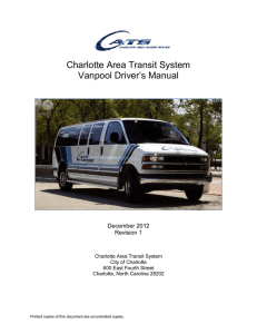 Charlotte Area Transit System Vanpool Driver’s Manual December 2012 Revision 1