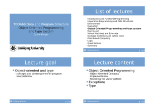 List	of	lectures TDDA69	Data	and	Program	Structure