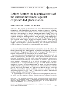 Before Seattle: the historical roots of the current movement against corporate-led globalisation