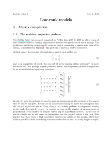 Low-rank models 1 Matrix completion 1.1