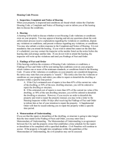 Housing Code Process  1.  Inspection, Complaint and Notice of Hearing