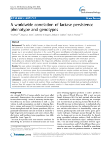 A worldwide correlation of lactase persistence phenotype and genotypes Open Access