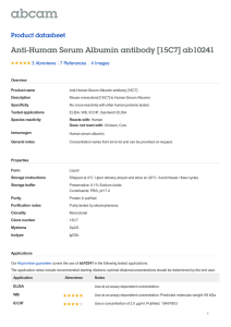 Anti-Human Serum Albumin antibody [15C7] ab10241 Product datasheet 3 Abreviews 4 Images