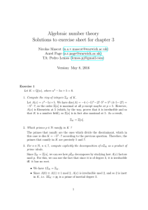 Algebraic number theory Solutions to exercise sheet for chapter 3 () ()