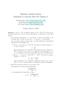 Algebraic number theory Solutions to exercise sheet for chapter 4 () ()
