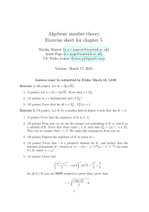 Algebraic number theory Exercise sheet for chapter 5 () ()
