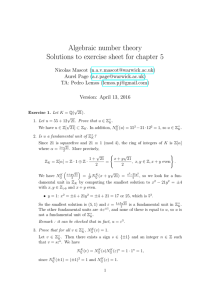 Algebraic number theory Solutions to exercise sheet for chapter 5 () ()