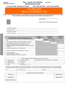 TAX RETURN HEAVY EQUIPMENT TAX City – County Tax Collector Mecklenburg County