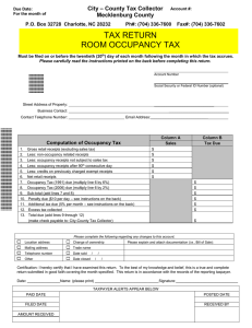 TAX RETURN ROOM OCCUPANCY TAX City – County Tax Collector Mecklenburg County
