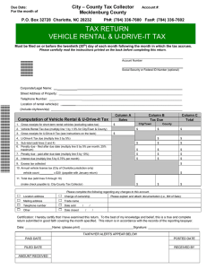 TAX RETURN VEHICLE RENTAL &amp; U-DRIVE-IT TAX City – County Tax Collector